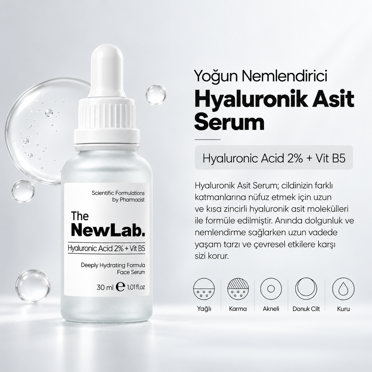 Yoğun Nemlendirici Hyalüronik Asit %2 + Vitamin B5 Yüz Serumu 30 ml