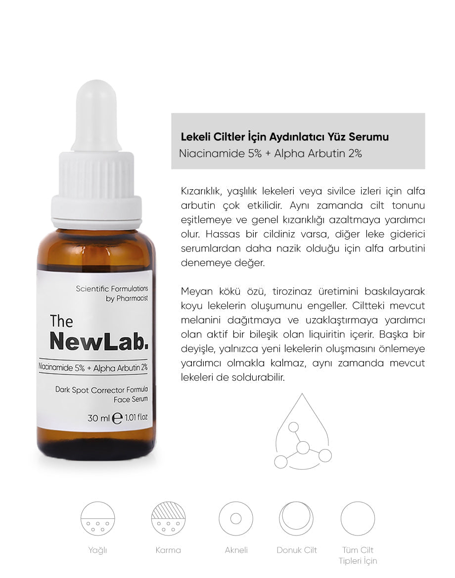 Lekeli Ciltler İçin Aydınlatıcı Yüz Serumu Niacinamide 5% + Alpha Arbutin 2%