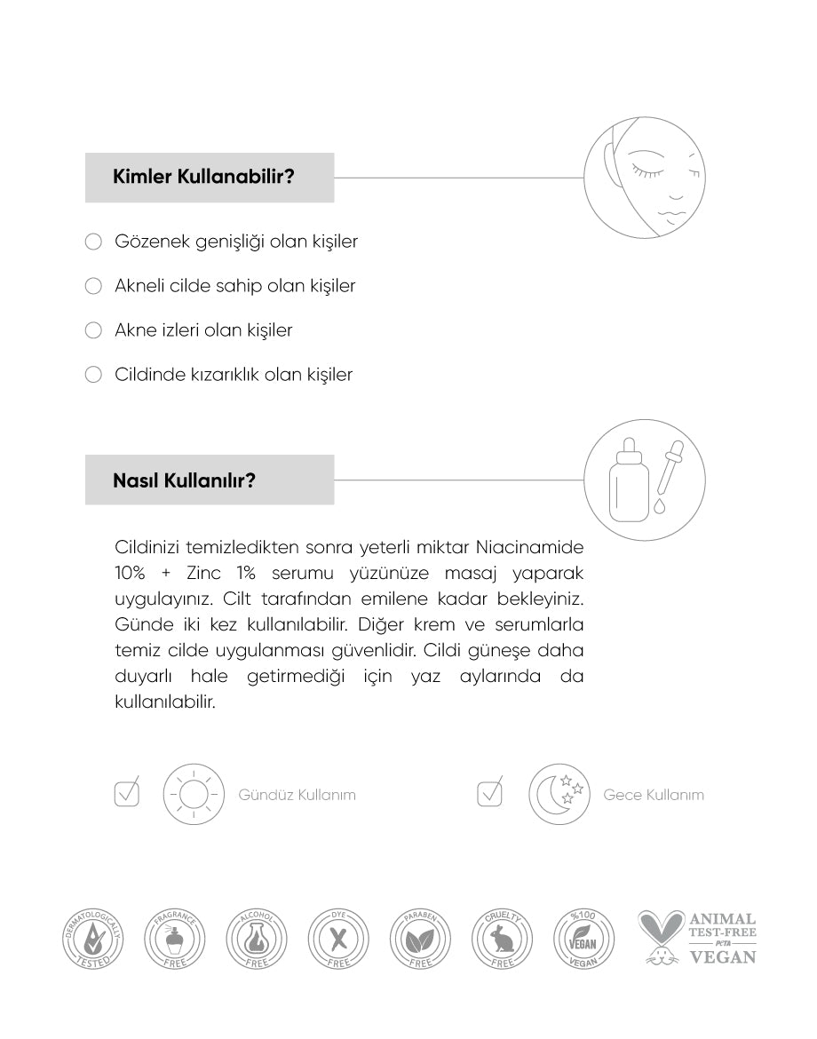 Niacinamide 10% + Zinc 1% - Akne Karşıtı Por Sıkılaştırıcı Yüz Serumu 30 ml