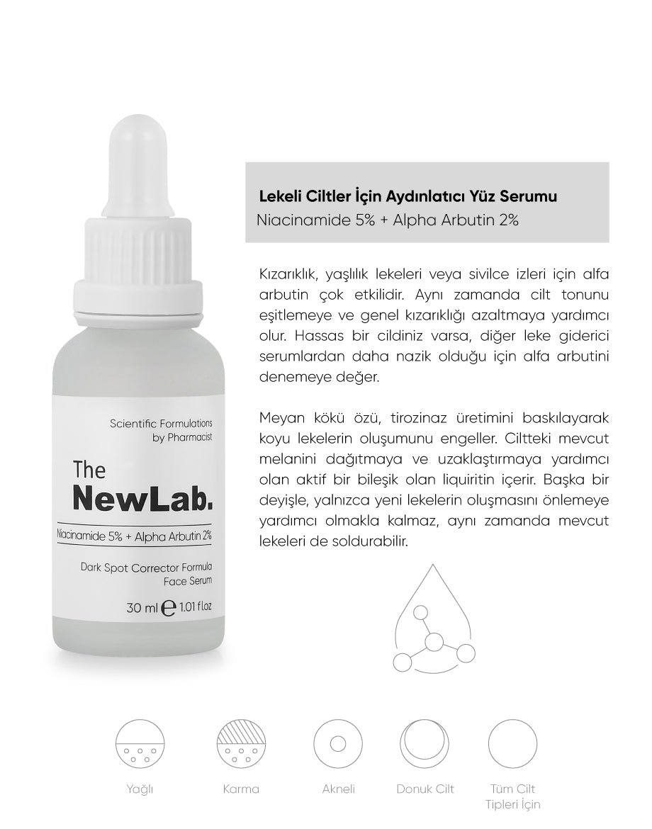 Lekeli Ciltler İçin Aydınlatıcı Yüz Serumu Niacinamide 5% + Alpha Arbutin 2%