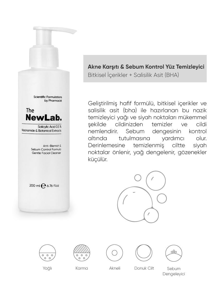 Akne Karşıtı &amp; Sebum Kontrol Yüz Temizleyici 200 ml