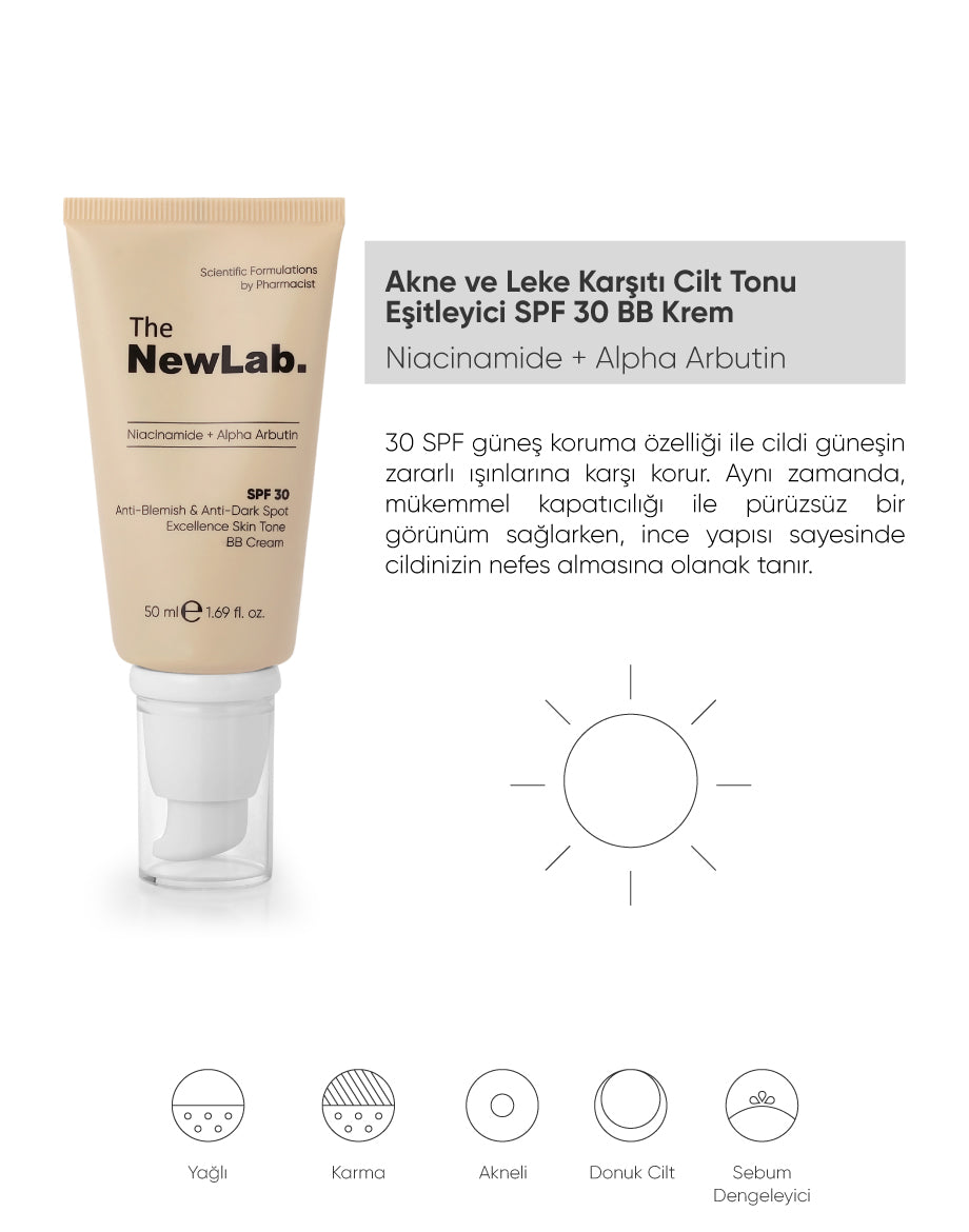 Akne ve Leke Karşıtı Cilt Tonu Eşitleyici SPF 30 BB Krem 50 ml